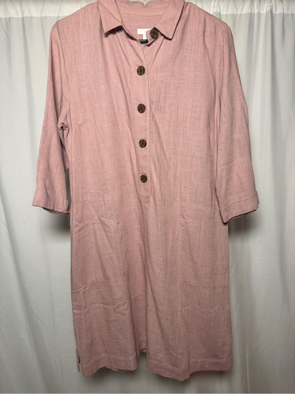 J. Jill Linen Popover Shirtdress Rose Pink Womens Small Resortwear Minimalist